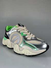 画像1:  【予約品】【2025年3月頃入荷予定】【レディースモデル】ノーネーム/ＮＯ　ＮＡＭＥ　KRAZEE    RUNNER 　W  MESH シルバー・トップグリーン　靴　スニーカー