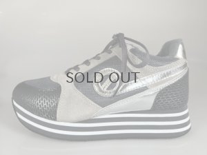 画像1: 【期間限定３０％OFF】【レディースモデル】ノーネーム/ＮＯ　ＮＡＭＥ　PARKO　JOG　W　KNIT　KROCO　SUEDE　ANTHRACITE　シルバー　　靴　スニーカー　厚底 (1)