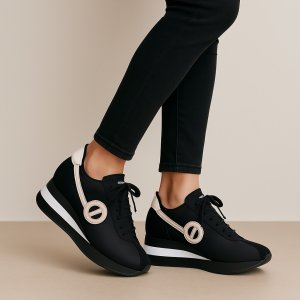 画像3: 【期間限定SALE】【NO NAME SPEED ナイロン】厚底スニーカー レディース ブラック×ホワイト｜6cmヒール・軽量・丸みシルエット・フランスブランド ノーネーム (3)