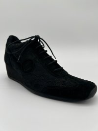 画像1: 【予約品】【２０２６年３月入荷】【NO NAME YOKO ZIP DENTELLE】厚底スニーカー レディース 　ブラック｜5cmスクエアトゥ・レース素材・　※先行予約